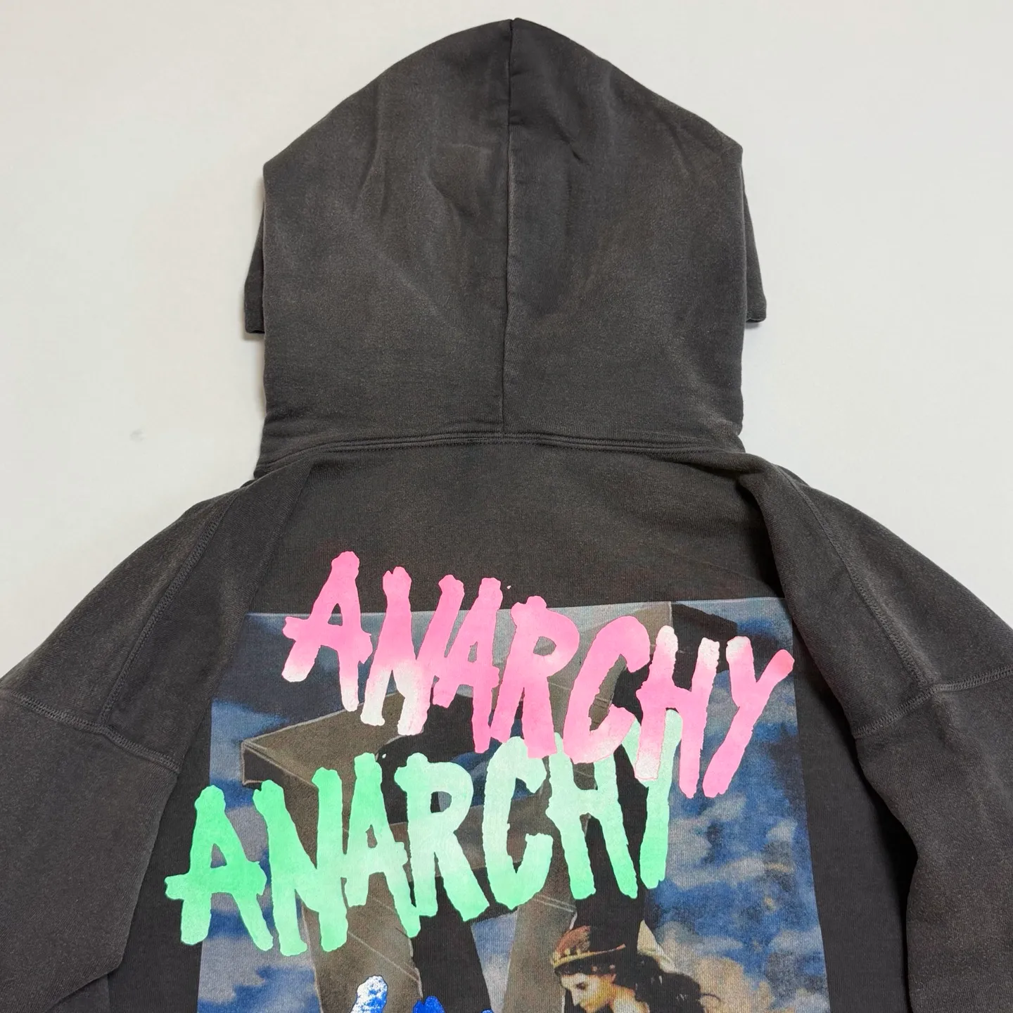 SAINT Mxxxxxx HOODIE/ANARCHY/BLK Mirror reverse SAINT hooded sweatshirt/ANARCHY barrage virgin hoodie S-XL Assute dyeing, heavy washing and water fading, multi-bit wormhole destruction treatment, genuine plate opening and mold opening, the difference is shown in the picture to make the product! Authentic level printing process, correct main mark/wash mark ⚠️Note: This model does not have the little angel mark